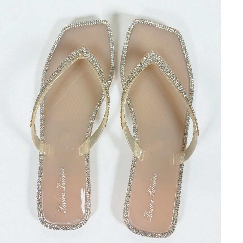 Lauren Lorraine Tampa Pink Rhinestone Square Toe Flip Flop Sandals Womens Size 7